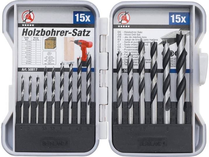 Houtboren set - 3mm - 10mm - 15 delig - in doosje - BGS50817