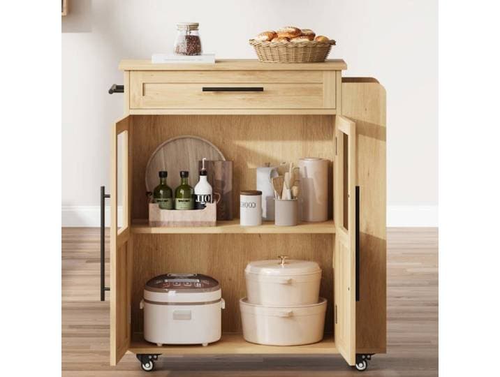 Îlot cuisine mobile inox bois naturel