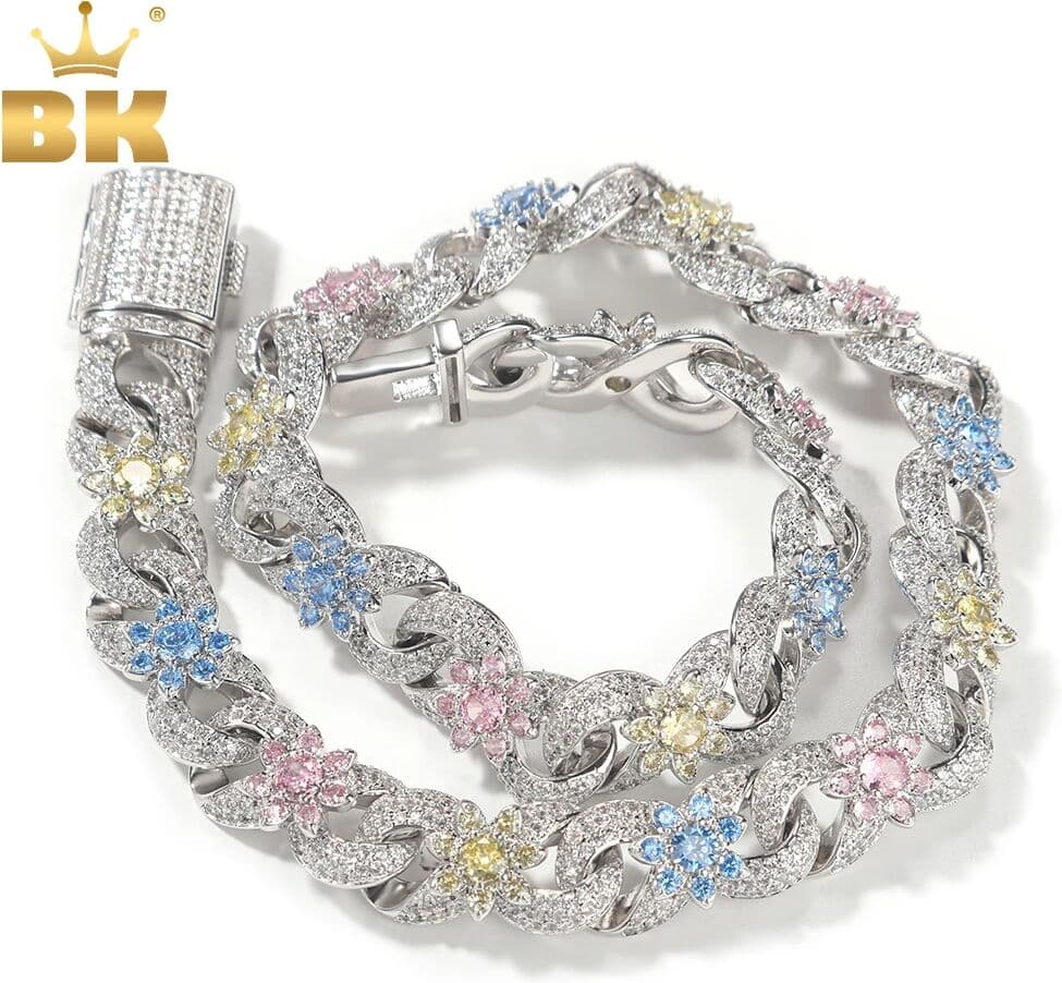 THE BLING KING Sun Flower CZ Infinity Chain Necklace Full Iced Out Cubic Zirconia Cuban Bracelet HipHop Jewelry