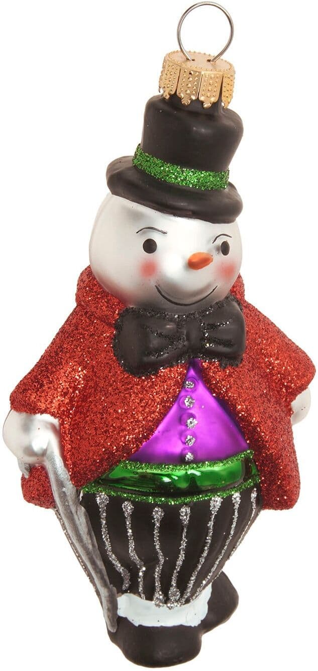 Weihnachtsbaumkugel KREBS GLAS LAUSCHA "Baumschmuck Schneeman mit Zylinder mehrfarbig 11cm", mehrfarbig, B:5cm H:11cm T:5cm Ø:11cm, Glas, Weihnachtsbaumkugeln, Weihnachtsbaumkugel, Dekoriert mit Liebe zum Detail