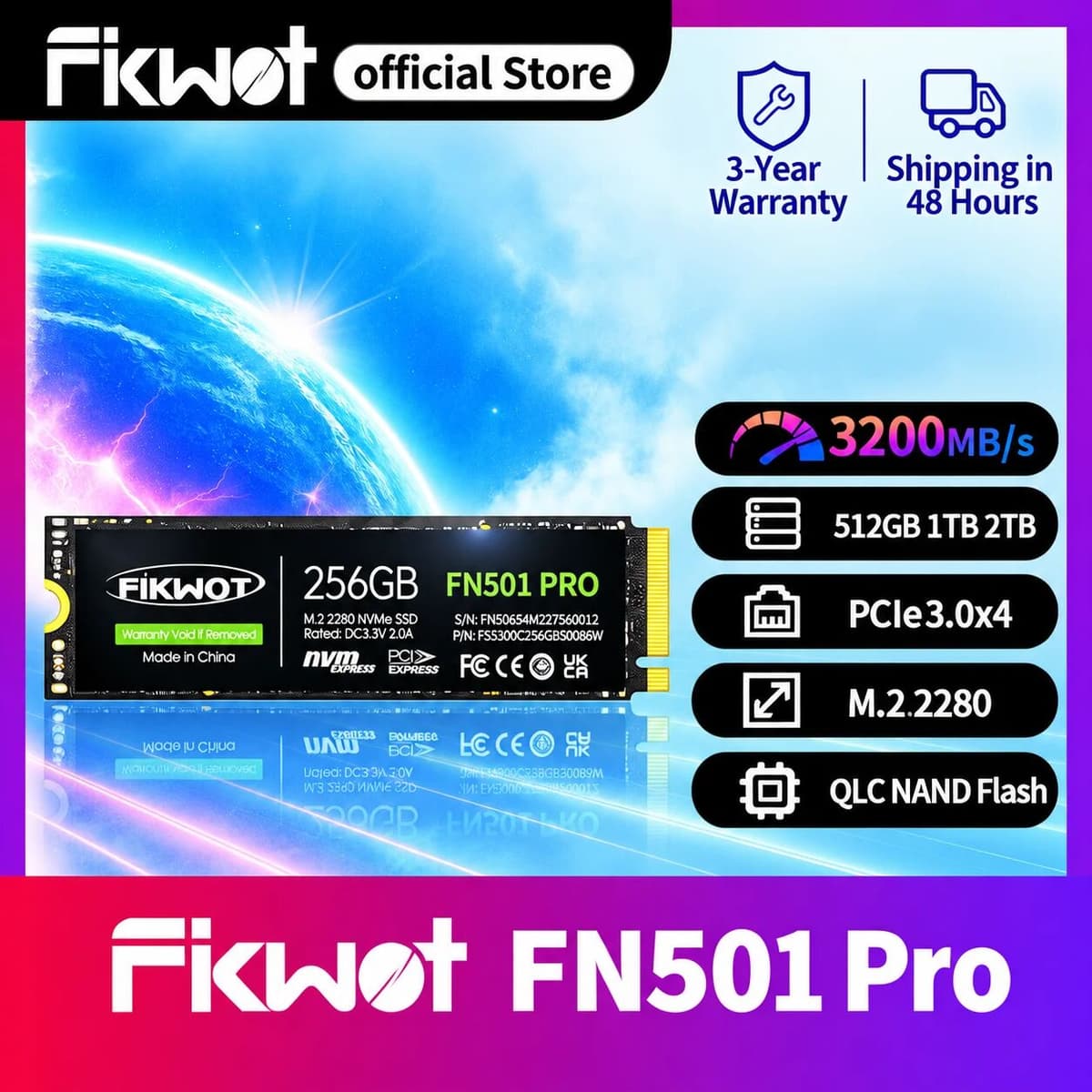 Fikwot FN501 Pro M2 NVME SSD 2TB 1TB 512GB 256GB M.2 2280 Internal Solid State Hard Disk PCIe 3.0x4 SSD Drive for Laptop Desktop