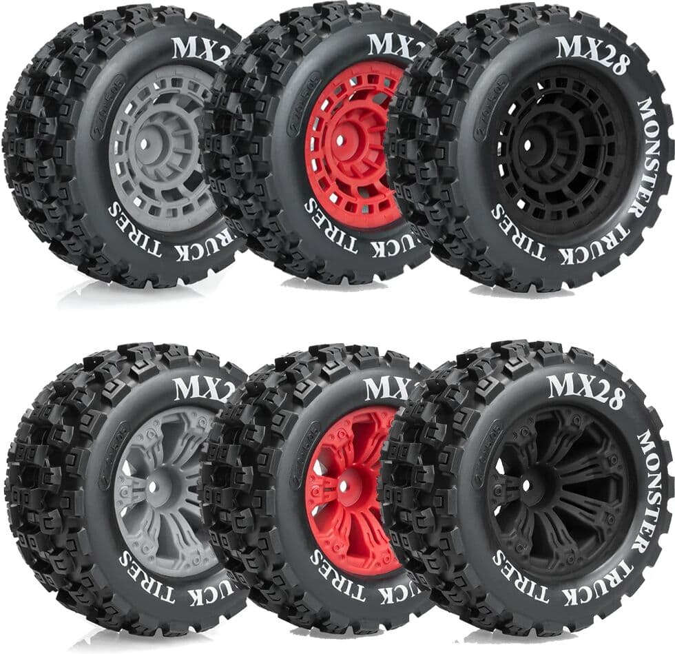 Wonder Rc 2.8 Tires and Wheels 12mm Hex 1/10 Scale RC Monster Truck Wheels for Traxxas Rustler VXL Stampede 4x4 Redcat Volcano EPX Pro Bla