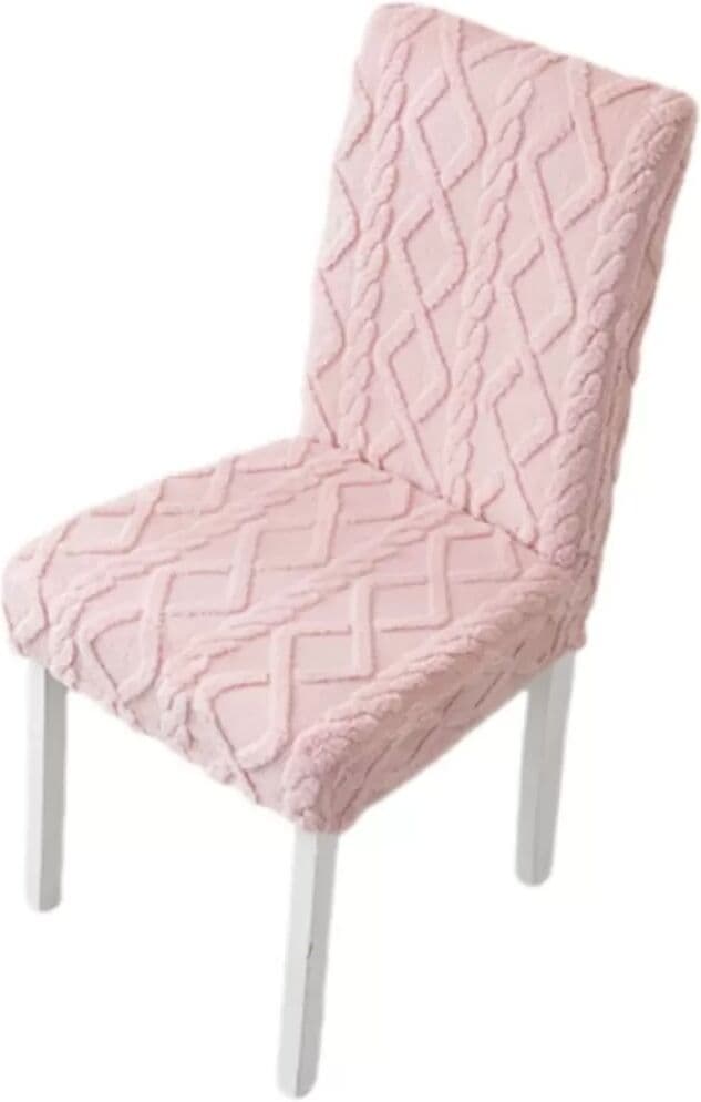 INF Housse de Chaise en Peluche Épaissie - Housse Extensible Intégrale pour Chaise de Salle à Manger Rose