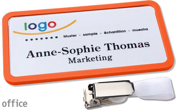 badgetec 10 Unità - Targhette portanome clip Office Clip di aggancio   arancione   75 x 37 mm, Plastica
