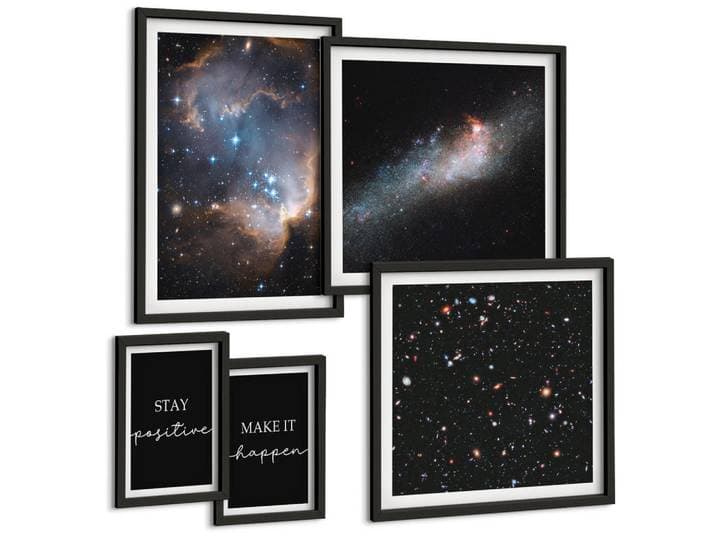 Tulup Bilder SET 5er Set - 50x50 cm & 20x30 cm & 40x60 cm Schwarzer Rahmen - Motivationsslogans Sterne Weltraum, Kunststoff, Rechteckig, 40x60 cm, Fotografie, Bilder & Rahmen, Bilder