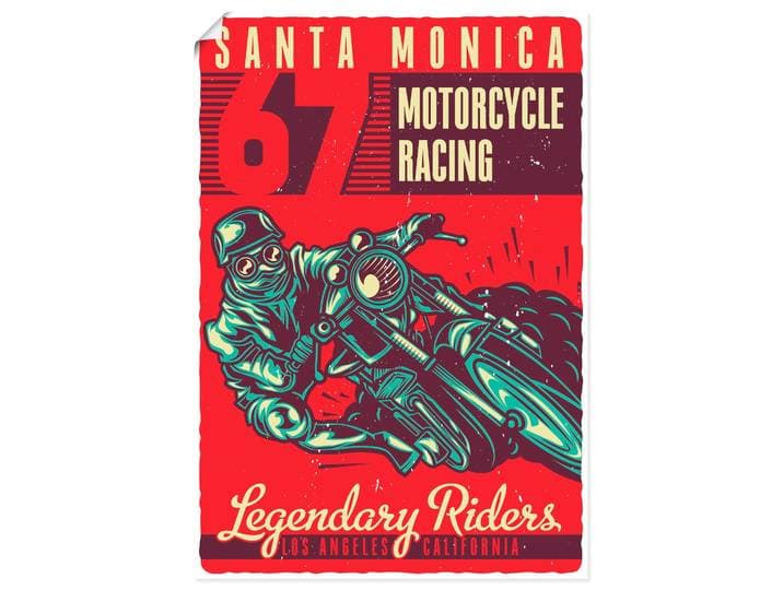 Wandbild ARTLAND Motorrad Santa Monica , rot (farbe bild(er): rot), B:70cm H:100cm, Bilder, Wandbild, als Alubild, Leinwandbild, Poster, Wandaufkleber in verschied. Grössen