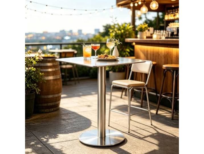 Gaommini Hoher Bistro-Pub-Tisch aus Edelstahl, Cocktail-Bartisch Quadratischer Esstisch in Thekenhöhe, Getränke Kaffee-Beistelltisch für das Wohnzimmer im Freien in der Küche(70x70x75cm)