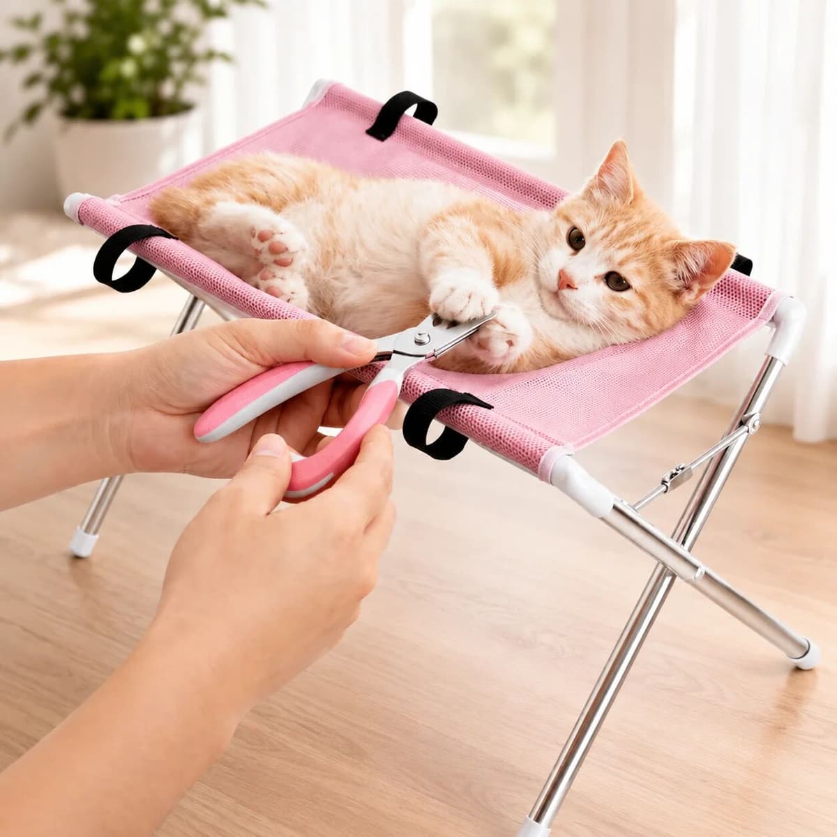 NONE Portable Pet Grooming Hammock Stand for Cats and Small Dogs, Foldable 8-Hole Pet Bathing Grooming Table for Nail Trimming Drying