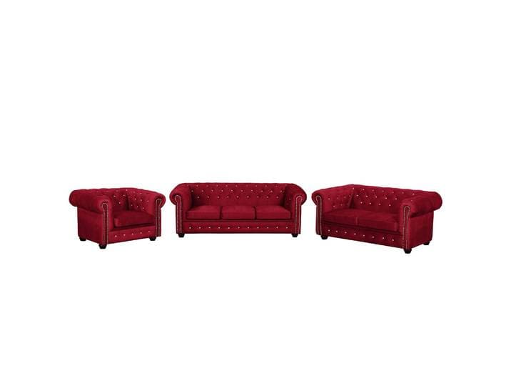 home24 Bankstellen I 3-zitsbank, 2-zit rood/rood geweven stof glamour