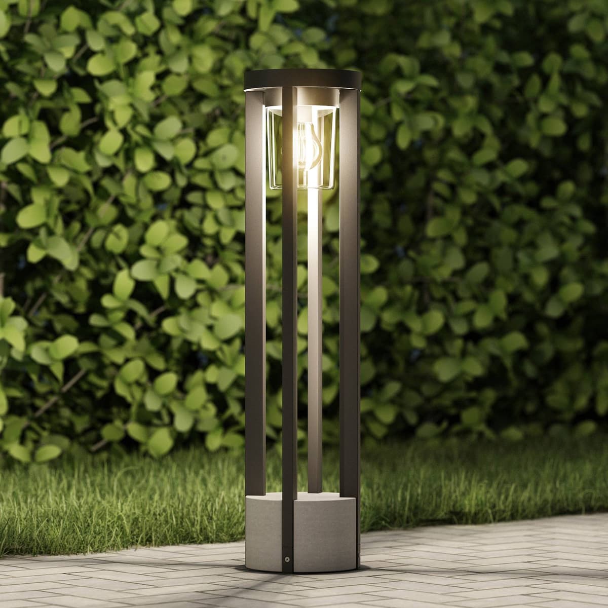 Słupek oświetleniowy Overa Lucande, możliwość ściemniania, aluminiowy / szary / cynkowy, aluminium, nowoczesny