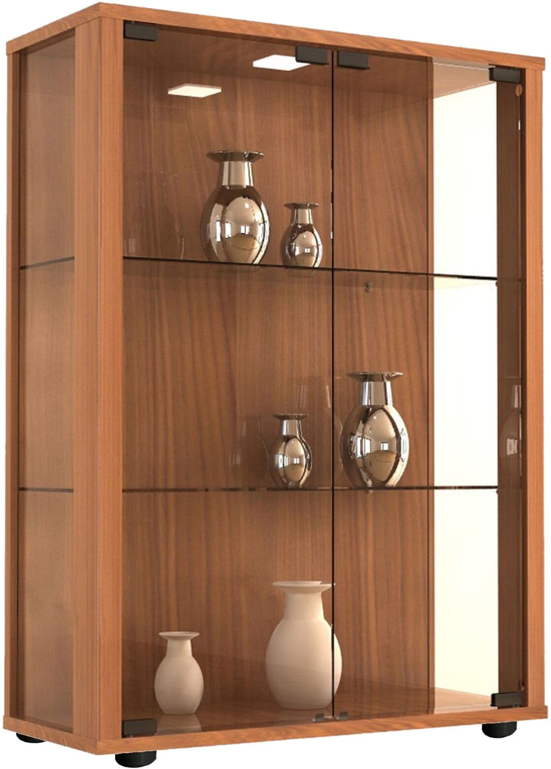 Standvitrine VCM "Holz Glas Stand Vitrine Sammelvitrine Sintalo", braun (kern, nussbaum), B:60cm T:25cm, Obermaterial: 100% Holz Wood., Schränke, Standvitrine