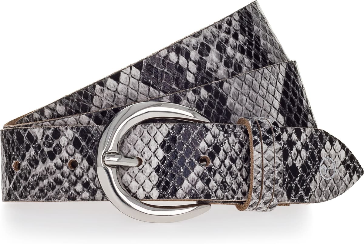 Ledergürtel TAMARIS "Deena Silver", Damen, Gr. 105, grau (light grau, varied), Rindsleder, Gürtel Ledergürtel, Schlangenmuster-Optik light grau, varied 105