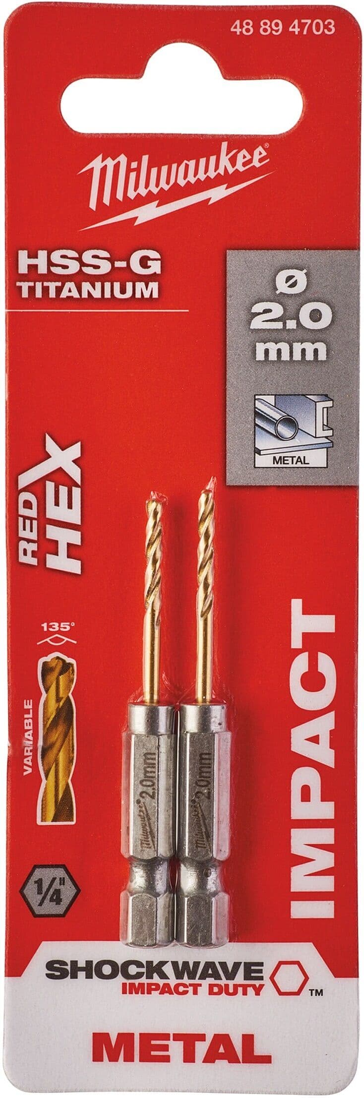 Milwaukee Metallborr Shockwave, Red Hex, HSS-G TiN