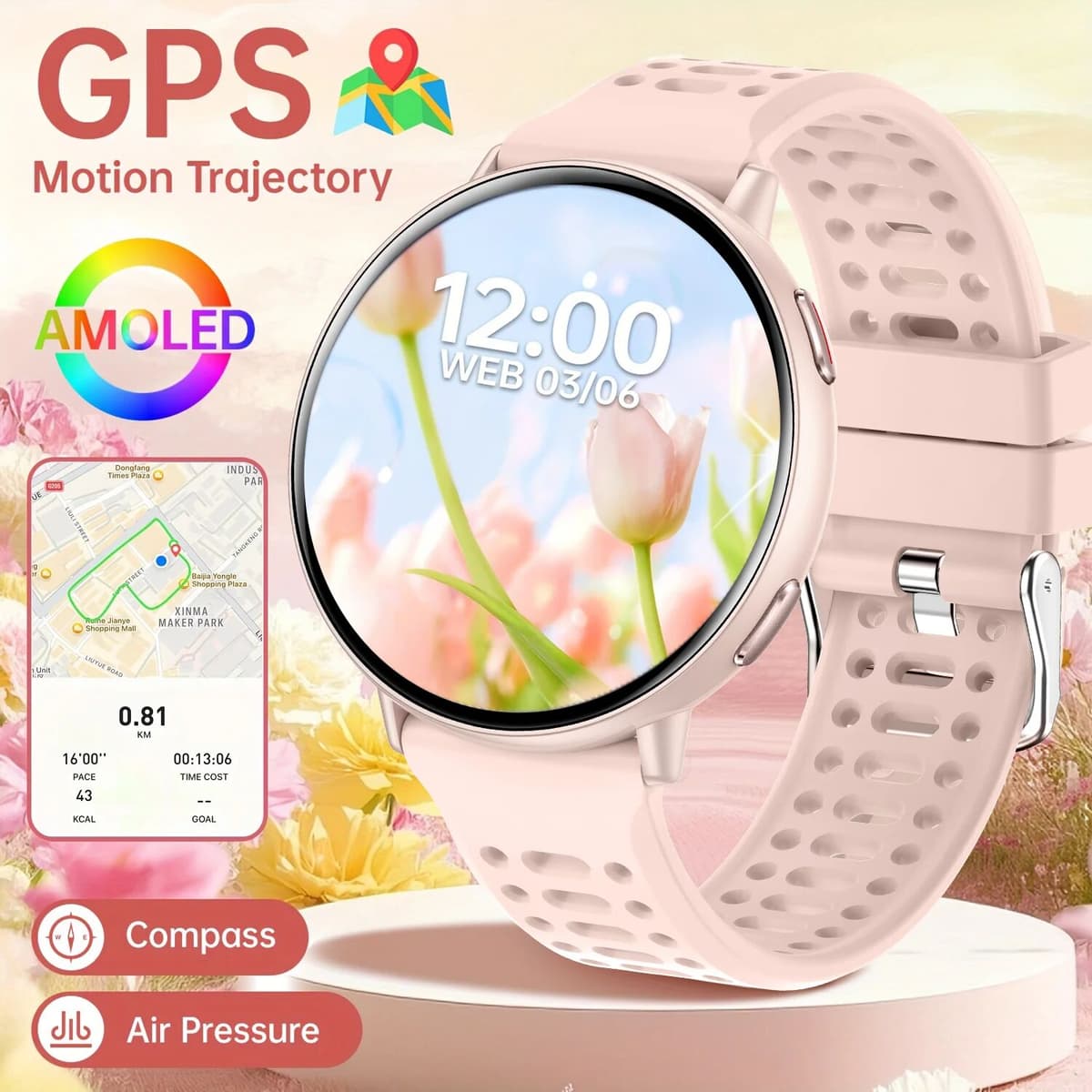 Flttoln Hot GPS Smartwatch 1.43 AMOLED Compass,IP68 Waterproof,Bluetooth Call, Multi-Sport Watch, Gift for Men and Women for Android