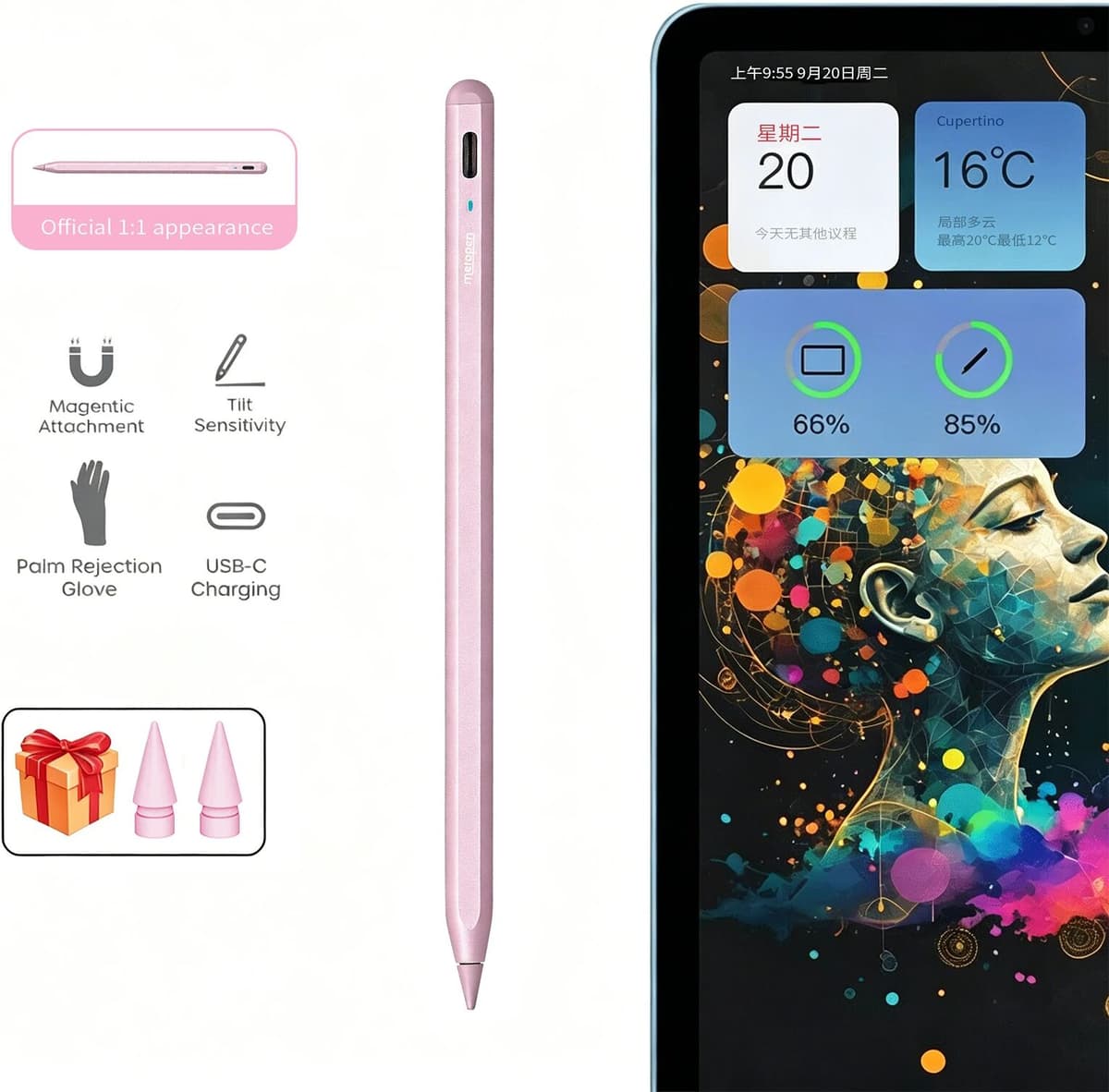 Metapen A8 Stylus for iPad 2018-2026 Fast Charging Magnetic Pencil Anti-Palm Rejection Tilt Sensitivity Magnetic Adsorption