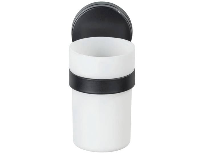 Zahnputzbecher WENKO Static-Loc Plus Pavia , schwarz (schwarz, weiß), B:6,5cm H:12cm L:9cm, Kunststoff, Stahl, Zahnputzbecher, Zahnputzbecher, Befestigen ohne Bohren