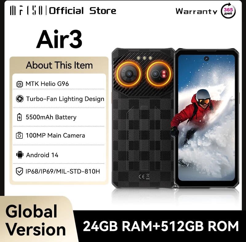 IIIF150 Air3 Rugged Smartphone Android 14 Mobile Phone 12GB 512GB 100MP Camera Dynamic Island UltraThin Rugged 30W Fast Charge