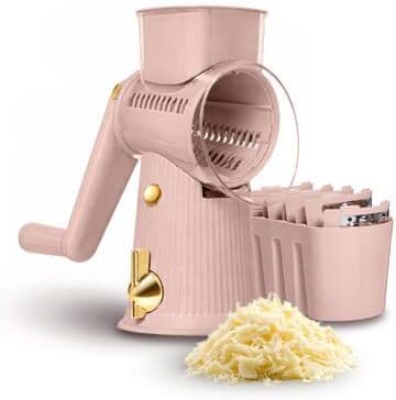 COOK WITH COLOR Rotary Cheese Grater with Handle Counter Suction Base 5 Blade Cheese Shredder Vegetable Chopper and Mandolin