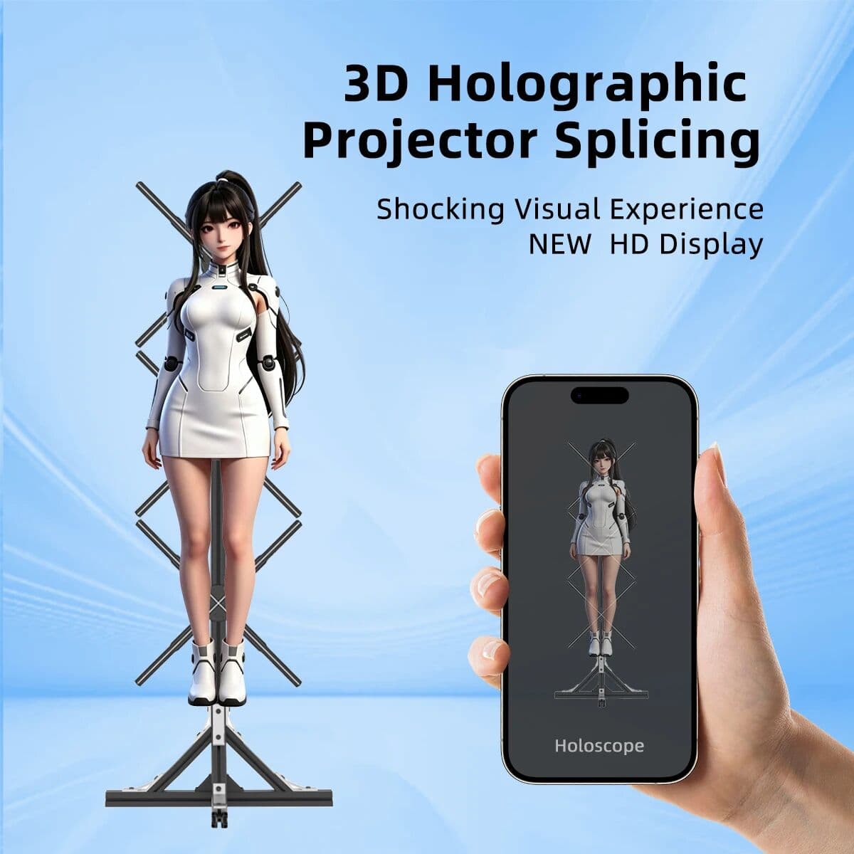 VIGAOT 3D Holographic Fan With Stand Splicing HD Hologram Fan Advertsing Light LED Screen Projector Display Support APP Remote Control