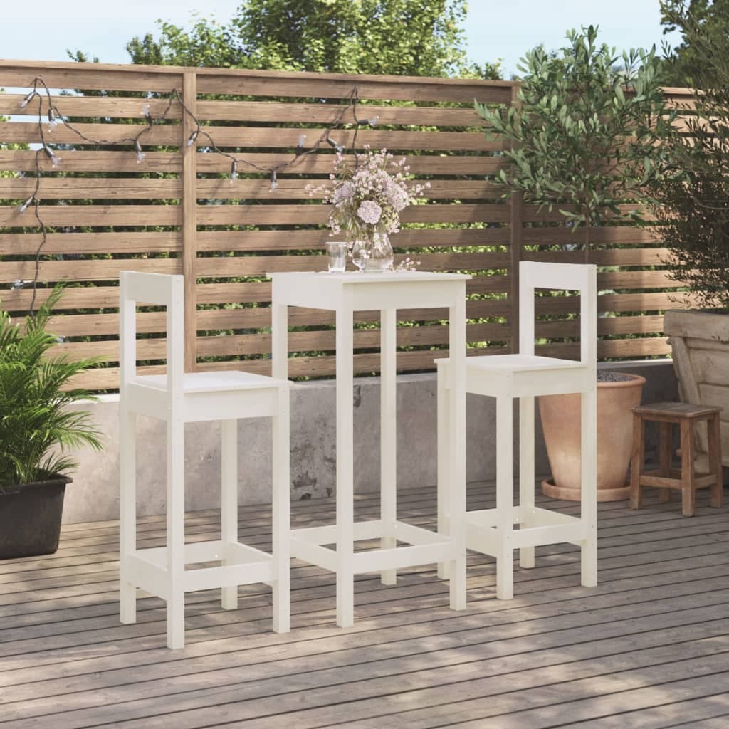 vidaXL Ensemble de bar 3 pcs Blanc Bois de pin massif