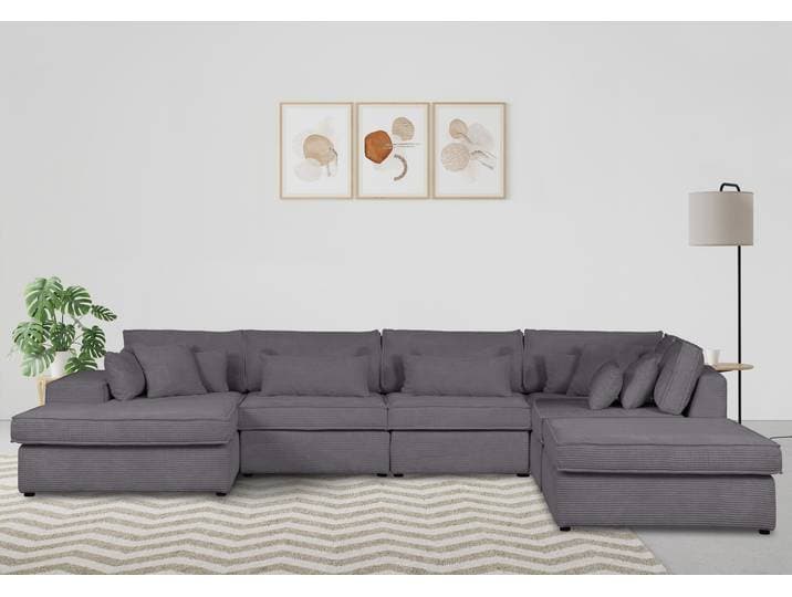 Wohnlandschaft GOODPRODUCT Enid U-Form , grau, B:460cm H:75cm, 100% Polyester, Sofas, Wohnlandschaft, 6 Teile, bestehend aus Modulen, in vielen Bezügen, auch in Breitcord