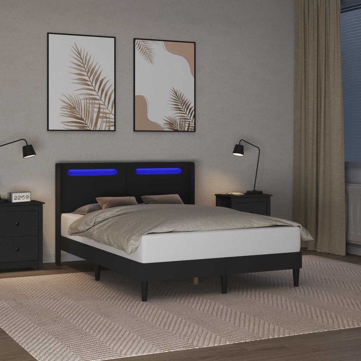 vidaXL Cadre de lit avec bandes LED Noir 120 x 190 cm Simili cuir