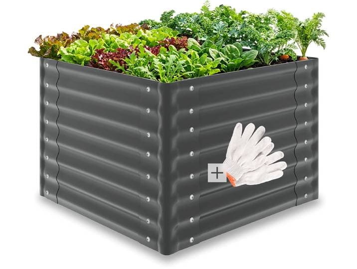 tectake® Verhoogde Plantenbak - 80 x 80 x 62 cm - 380 L - Plantenbakken voor Buiten - Kweekbak - Moestuinbak - Verzinkt Staal - Open Bodem - Kruidentuin - Tuinbak - Ergonomisch