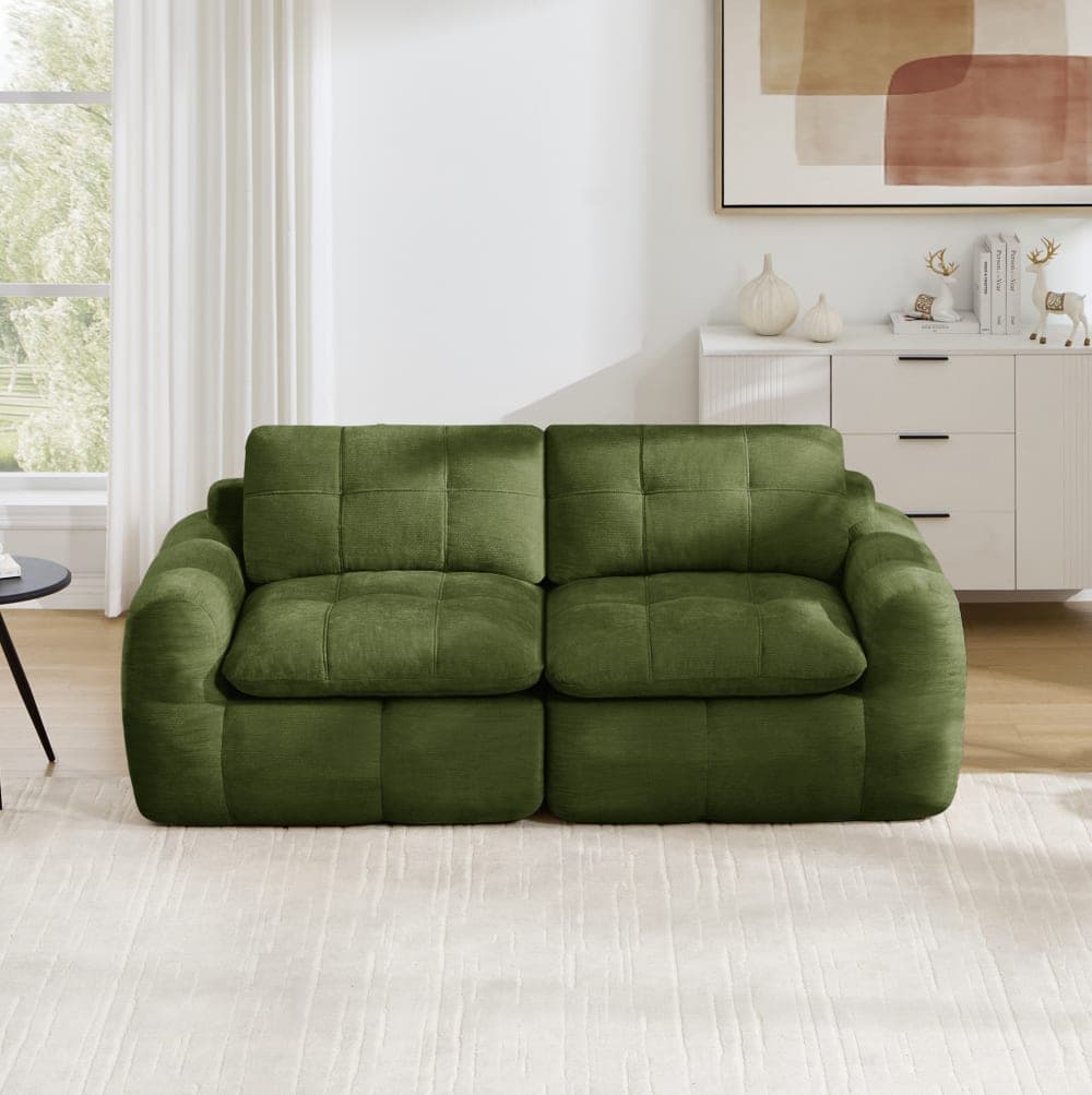 MODFU Canapé compressé modulable 2 places en chenille vert 194x97x68 cm Vert 194x68x97cm
