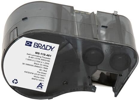 Brady M5-119-461 etiquetas de poliéster laminado preto sobre branco/transparente 38,1 mm x 95,25 mm x 31,75 mm