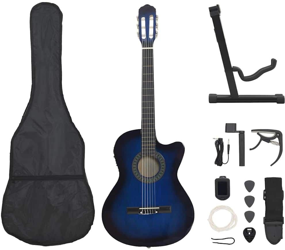 vidaXL Jeu de guitare 12pcs occidental avec égaliseur et 6 cordes Bleu