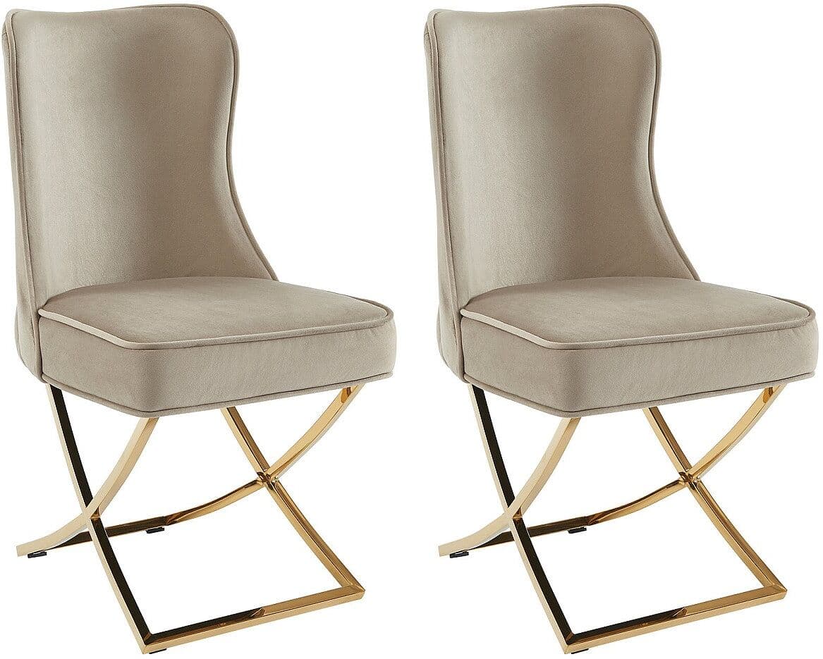 Vente-unique Stuhl 2er-Set - Samt & goldfarbener Edelstahl - Beige - MARELANO von Pascal MORABITO
