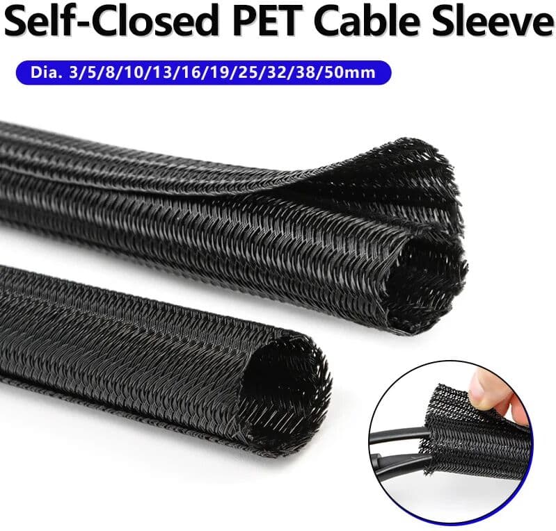 NONE 2/5M Schwarze PET-Expandierbare Selbstschließende Kabelhülle, Durchmesser 3mm ~ 50mm, Geteilte Isolierte Hitzebeständige Kabelschutzhülle