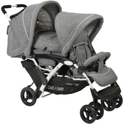 Geschwisterwagen CHIC4BABY "Duo", Kinder, grau (melange grau, weiß), Kinderwagen, mit feststellbaren Doppelschwenk-Vorderrädern