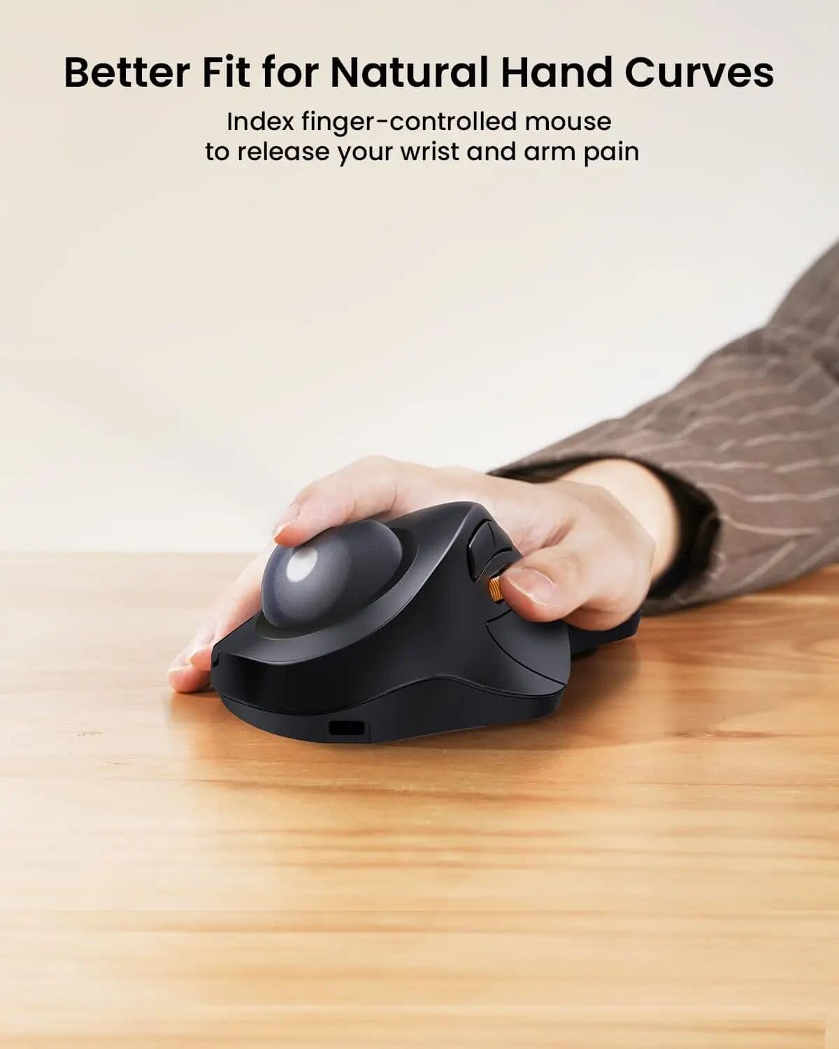 HRUEDA ProtoArc EM03 NL Wireless Index Finger Trackball Mouse Rechargeable RGB Backlit 3 Device Connection Ergonomic Mice for PC