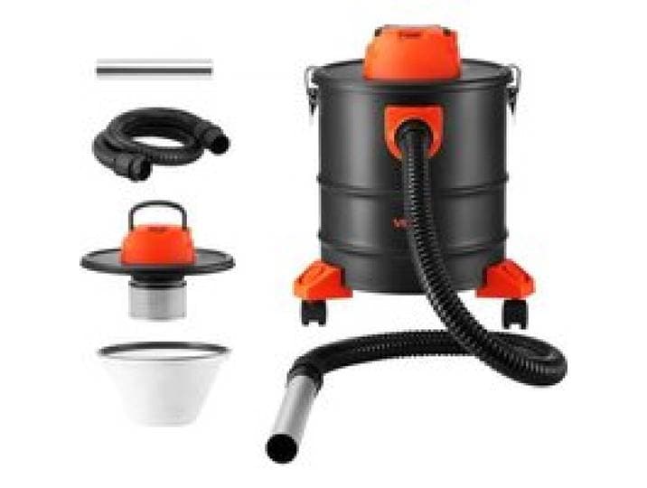 VEVOR Aschesauger 1200W Tragbarer Kaminsauger 20L Stahltank Schwarz/Orange, Staubsauger mit Blasfunktion für Kamin Pelletofen Grill & Feuerschalen, Dual-Filtersystem, mit Rollen Griff & 1,2 m Schlauch
