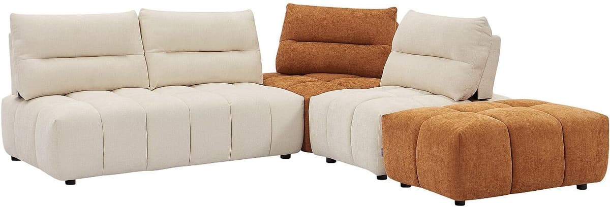 Vente-unique Großes Ecksofa mit verstellbarer Rückenlehne - Strukturstoff - Beige & Terracotta - APOLIU