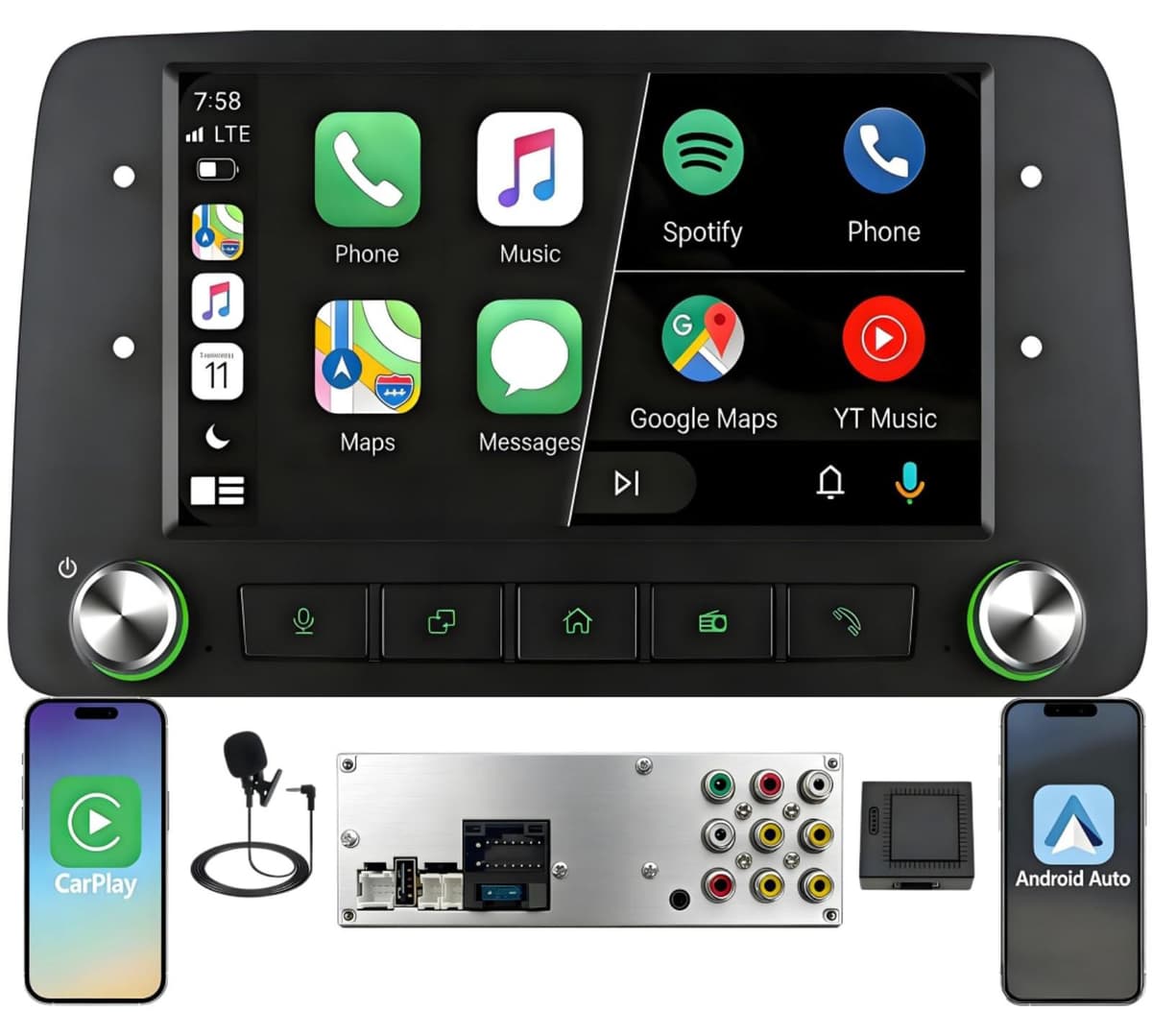 Selius Autoradio 1-DIN met Draadloos CarPlay en Android Auto - 4 x 45 W