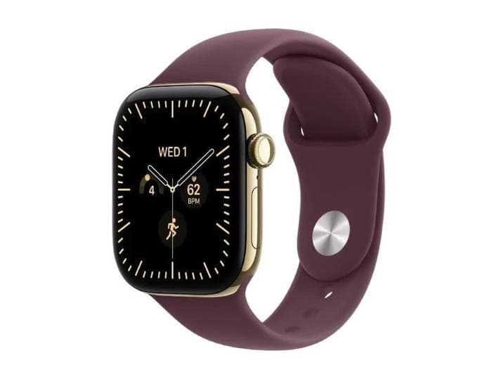 Apple Watch Series 12 GPS + Cellular 42 mm Boîtier en Titane Or Éclatant avec Bracelet Sport Bordeaux - M/L
