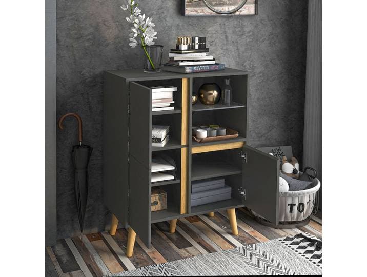 HOMCOM Meuble Rangement Étagères Bois Massif Gris
