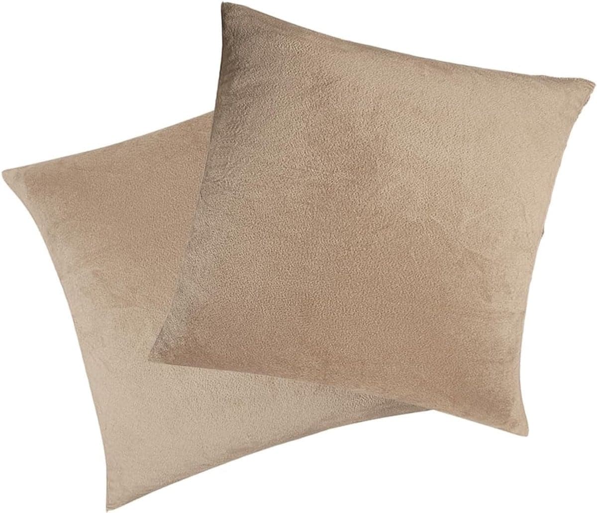 Set van 2 beige fluweel kussenhoezen van 50 x 50 cm voor bank en slaapkamer