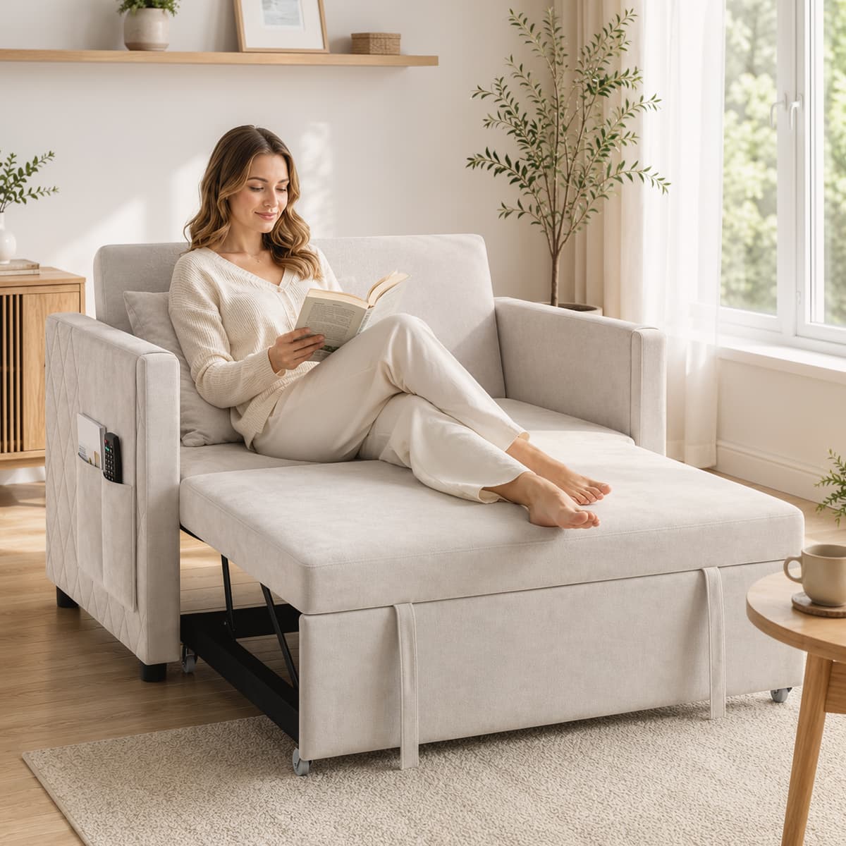 Homcom Divano letto 2 posti 3 in 1 clic clac in velluto con schienale regolabile, beige   Aosom Italy