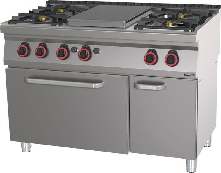 Casselin Fornello a Gas 4 Fuochi + 1 Piastra con Forno a Gas GN 1/1 120
