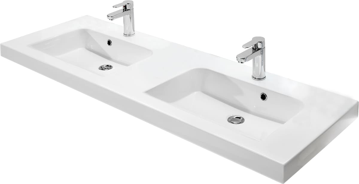 Saphir "Serie Balto Mineralmarmor-Waschtisch mit Unterschrank, 147,8 cm breit" 2 Stk. tlg. Doppel-Waschplatz mit 4 Schubladen, in verschiedene Ausführungen weiß hochglanz, weiß hochglanz Griffe Schwarz, LED, B/H/T: 147,8cm x 55,6cm x 50,8cm