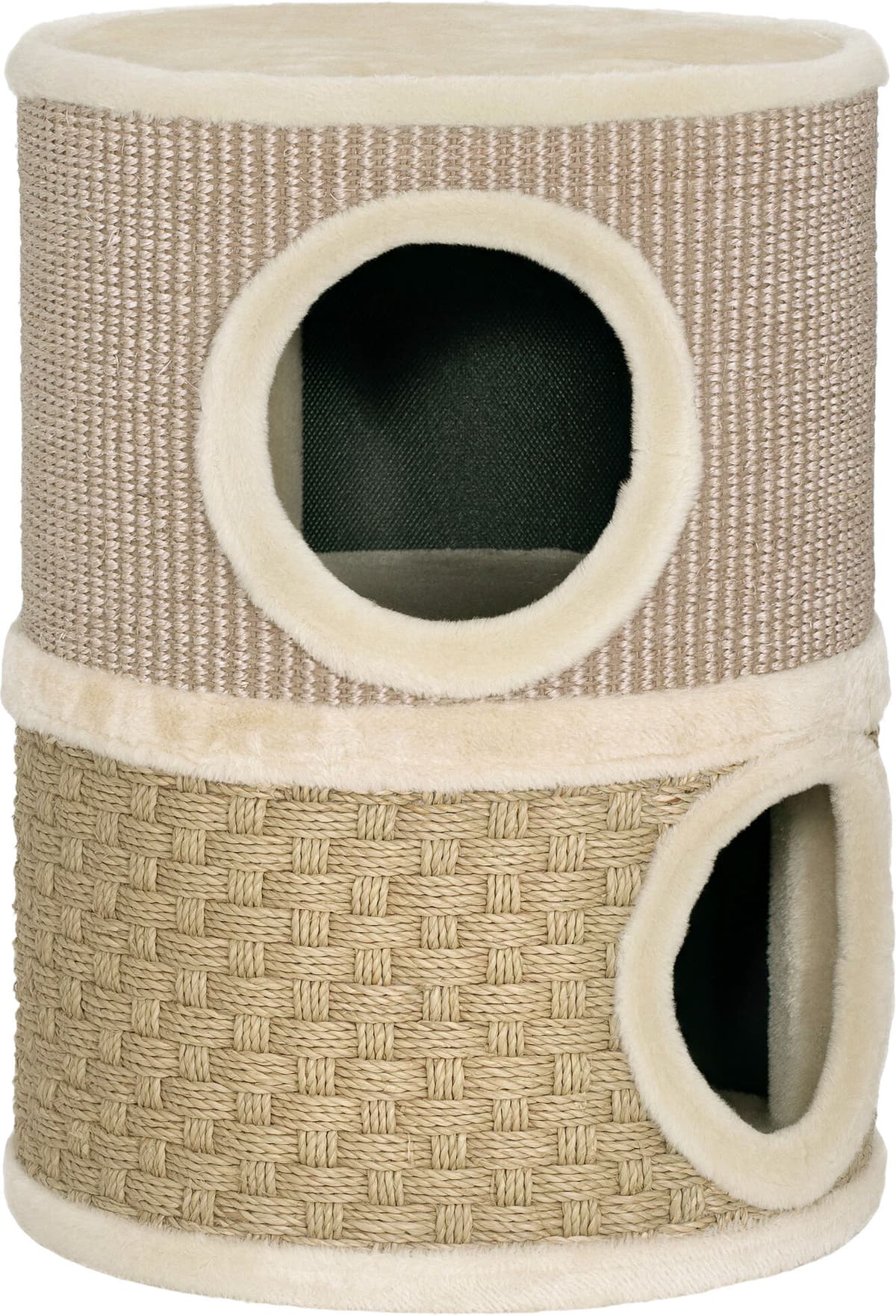 Pawhut Cuccia per Gatti Tiragraffi a Torre con 2 Nicchie, Corda in Sisal e Alga Marina, Bordo Peluche, Cachi   Aosom Italy