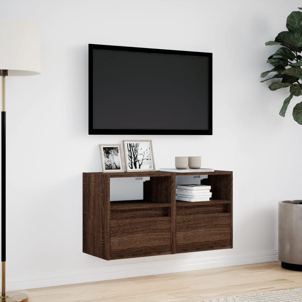 vidaXL Meubles TV muraux lumières LED 2 pcs chêne marron 41x31x45 cm
