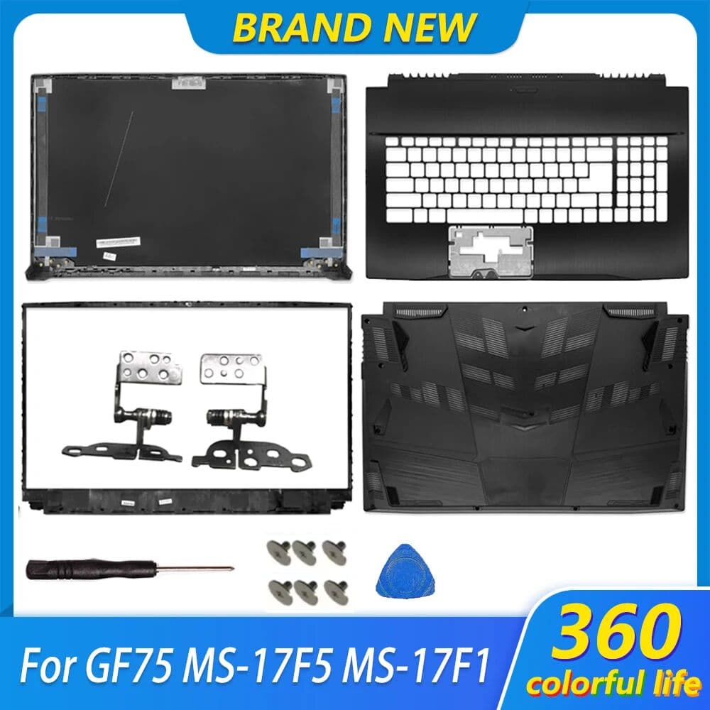 KNYORO Laptop Top Case For GF75 MS-17F5 MS-17F1 LCD Back Cover Front Bezel Hinges Palmrest Bottom Case Housing Screen Back Cover 17.3