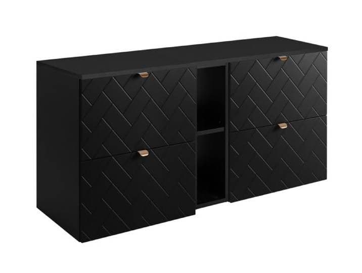 Meuble de salle de bain suspendu - MARQUE - Noir - 140 x 57 x 46 cm - 4 tiroirs - Poignée dorée