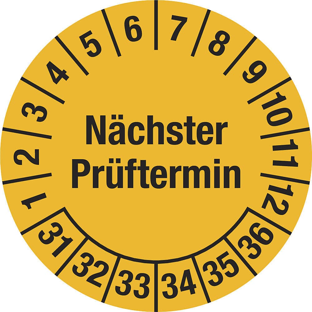 kaiserkraft Mehrjahresplakette, Nächster Prüftermin, Dokumentenfolie, Ø 25 mm, VE 10 Stk, 31 - 36