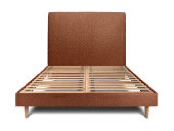 Lit 200x200 cm - Sommier à lattes H29 cm + tête de lit tapissée - Tissu Bouclette Terracotta