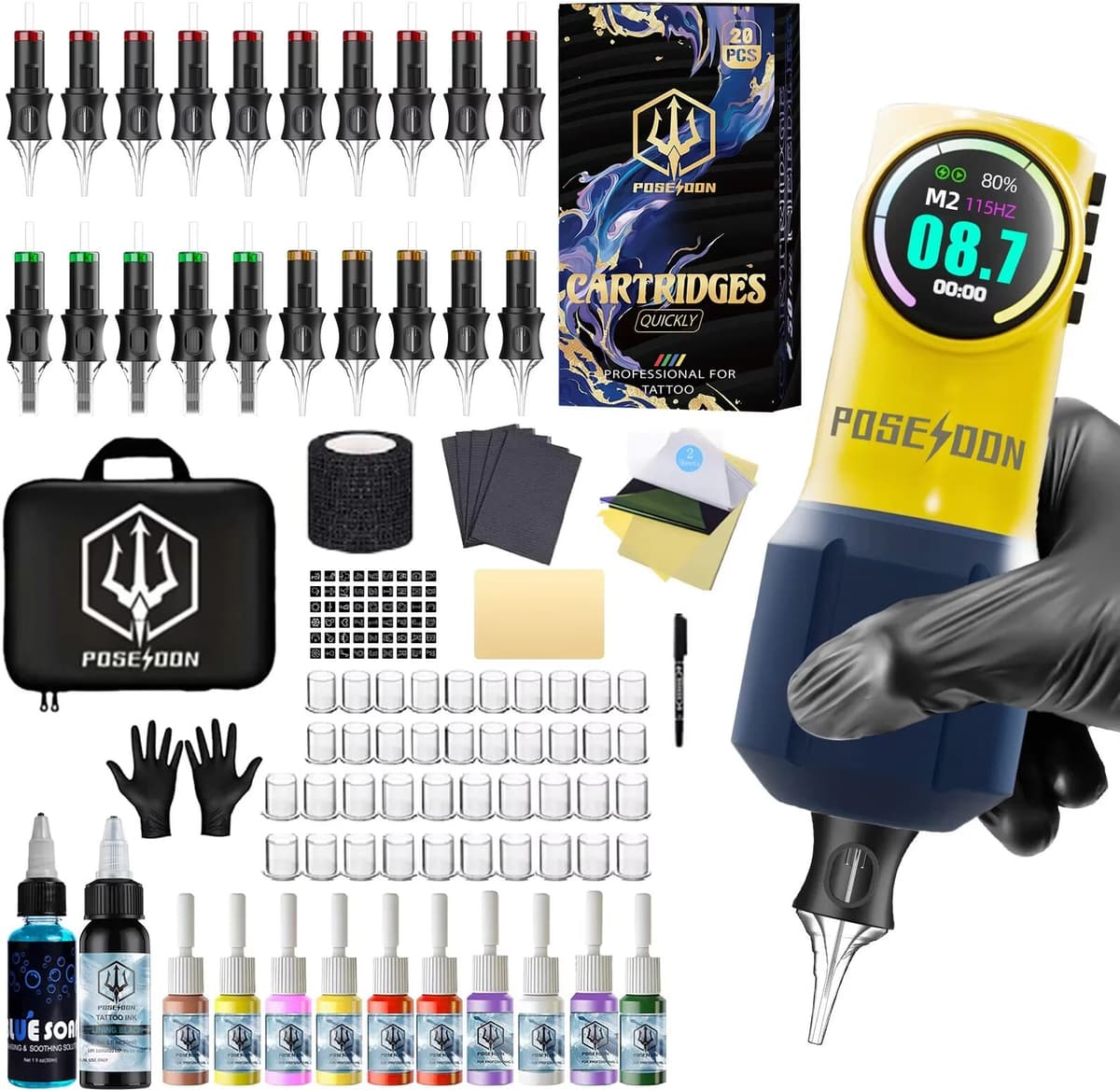 POSEIDON Tattoo Kit or Tattoo Machine Wireless Tattoo Pen For Tattoo Machine Kit 1600MAh Tattoo Power Supply Tattoo Gun Kit